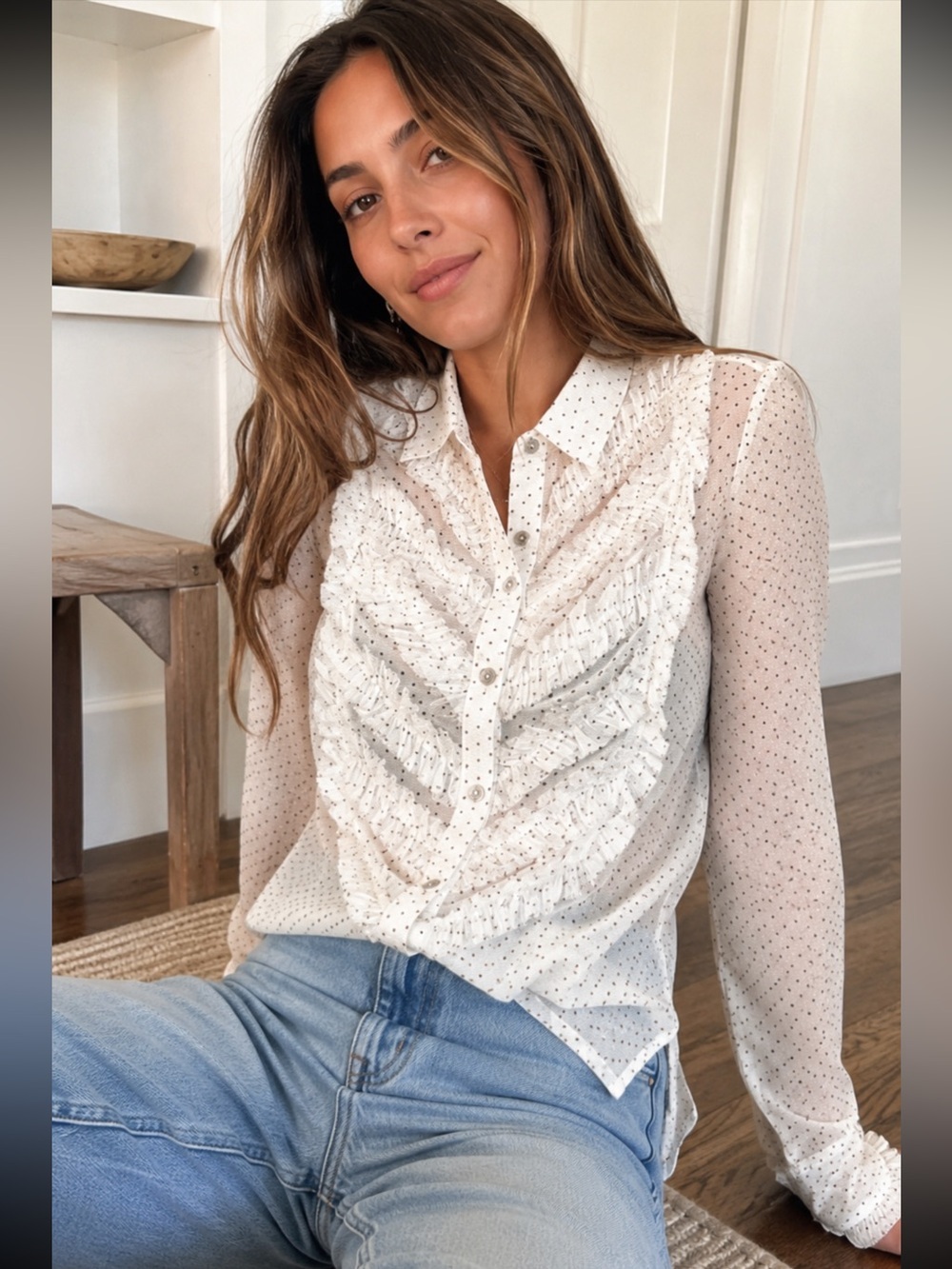 Free People Top Polka Dot Tuxedo Top - Size Extra Small